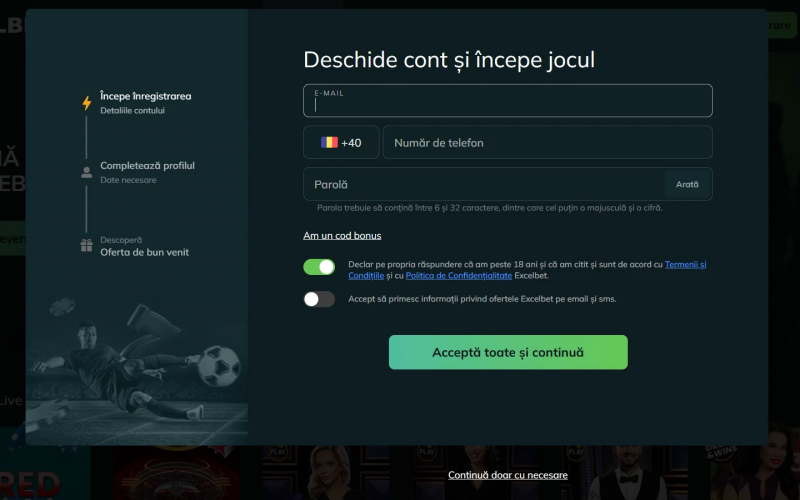 Excelbet inregistrare – formular cont nou