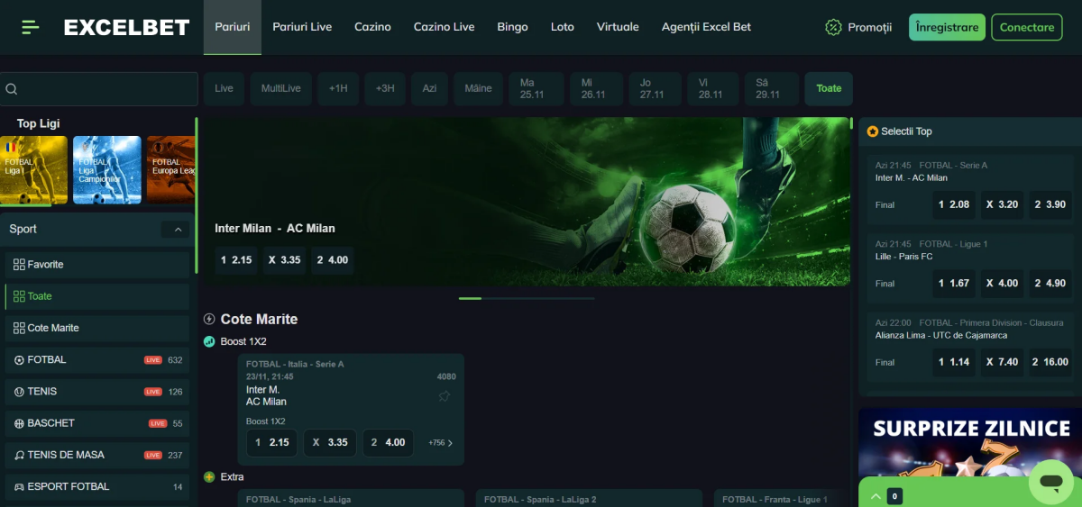 Excelbet pariuri sportive – interface pariere live